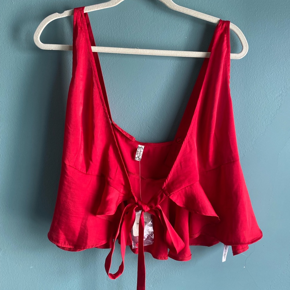 Free People Red Silk Top